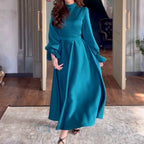 Damen Fließendes Abendkleid mit eleganten Puffärmeln und hohem Kragen R&B