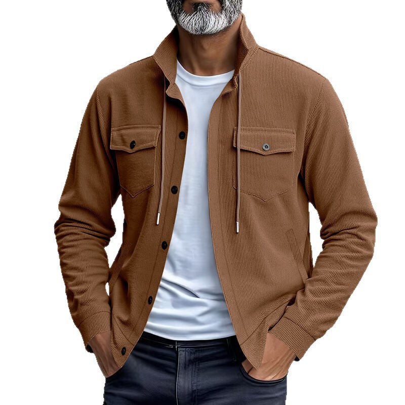 Herren gestreifte Utility-Jacke mit hochschließendem Kragen R&B