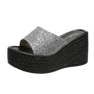 Damen Wedge-Pantoletten mit funkelndem Glamour-Design R&B