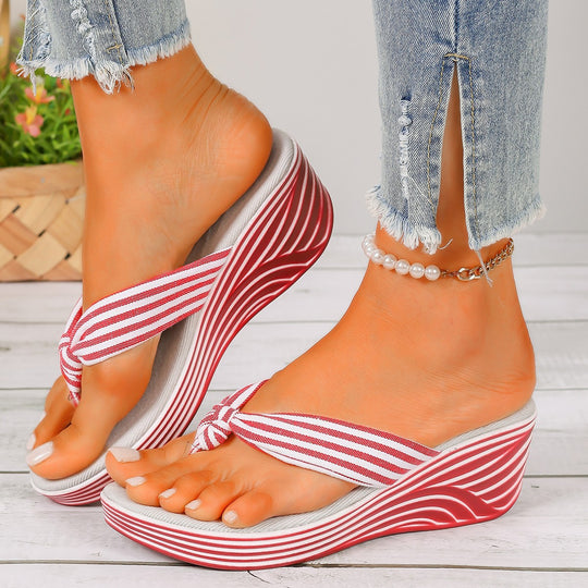 Damen Wedge-Sandalen mit gestreiftem Knoten-Design R&B