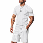 Herren nan atmungsaktives Strukturjersey-Kurzarmshirt mit passender Bundfalten-Shorts R&B