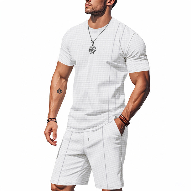 Herren nan atmungsaktives Strukturjersey-Kurzarmshirt mit passender Bundfalten-Shorts R&B