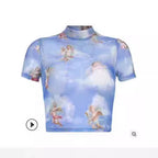 Damen Hochgeschlossenes Crop-Top mit romantischem Engelmotiven R&B