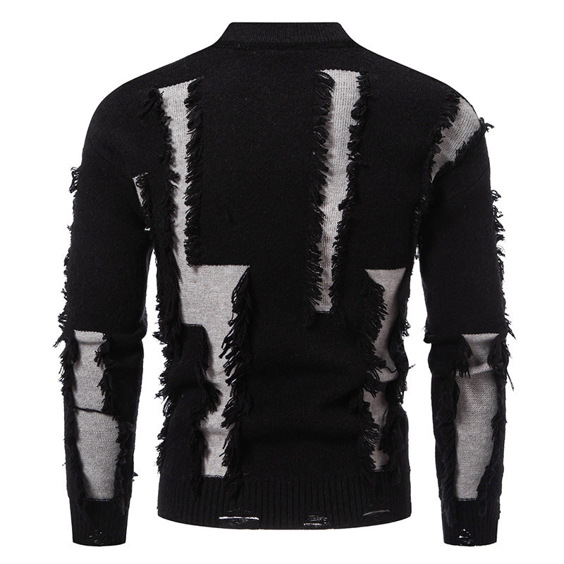 Herren moderner Strickpullover mit trendigen Fransen und einzigartigem Design R&B