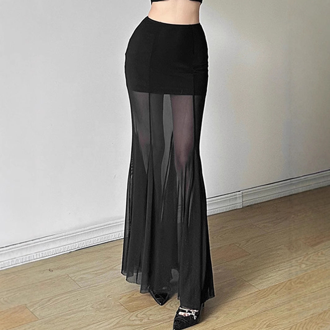Damen Eleganter Maxirock mit transparenten Einsätzen R&B