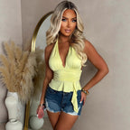 Damen elegantes Wickeloberteil mit Halterneck und Raffung R&B