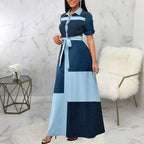 Damen Elegantes Knopfhemd-Maxikleid mit tailliertem Gürtel R&B