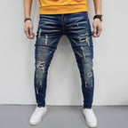 Herren Skinny Fit Jeans mit kreativen Farbklecksen und Rissdesign R&B