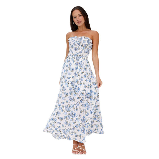 Damen Maxikleid mit schulterfreiem Design und verspieltem Blumenmuster R&B