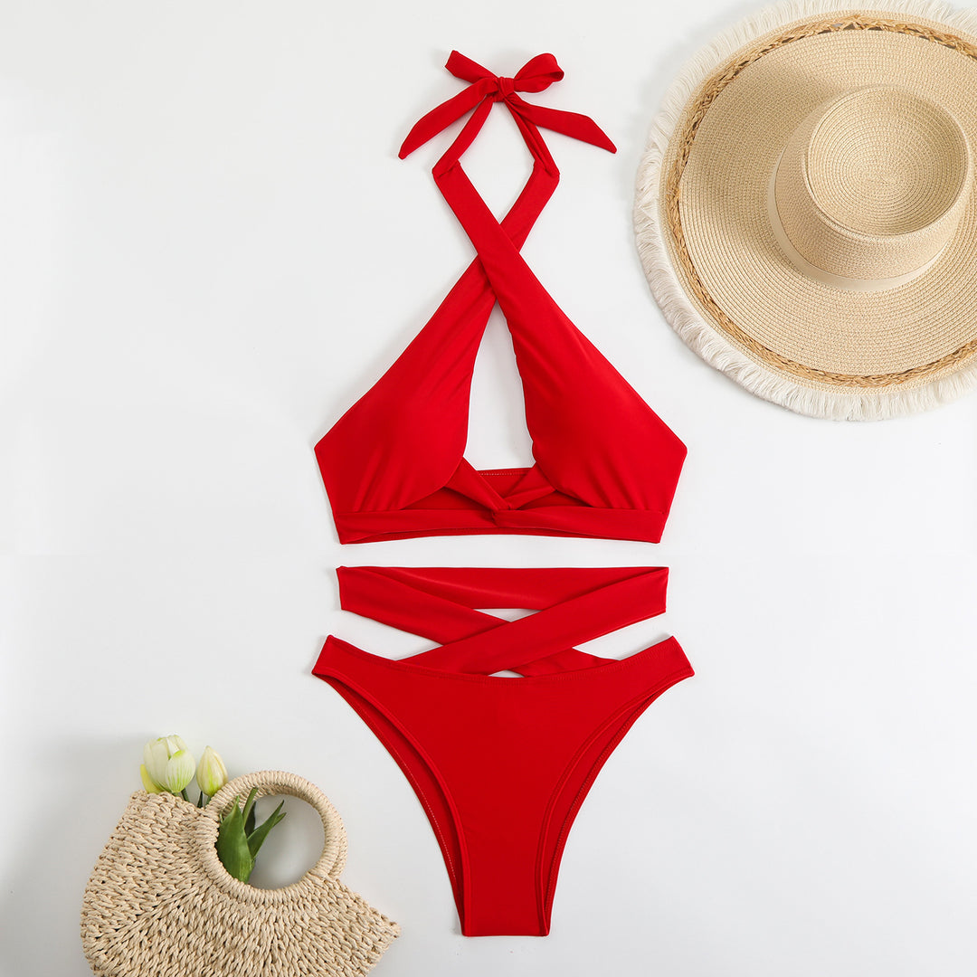 Damen Bikini-Set mit verstellbaren Trägern und elegantem Kreuzdesign R&B