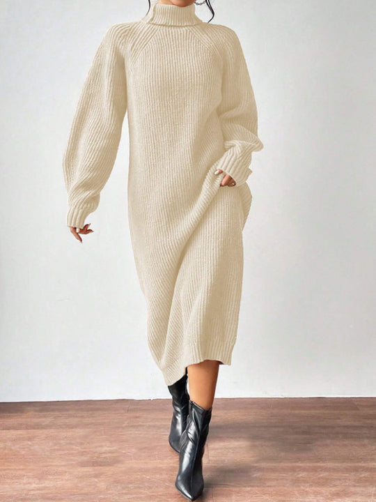 Damen Strickkleid mit hohem Kragen und weiten Ärmeln R&B
