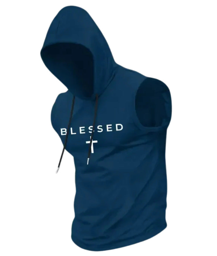 Herren nan ärmelloses Kapuzen-Sweatshirt mit Slogandruck und athletischer Passform R&B