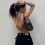 Damen Crop-Top mit trendigem Leopardenmuster und schmalen Trägern R&B