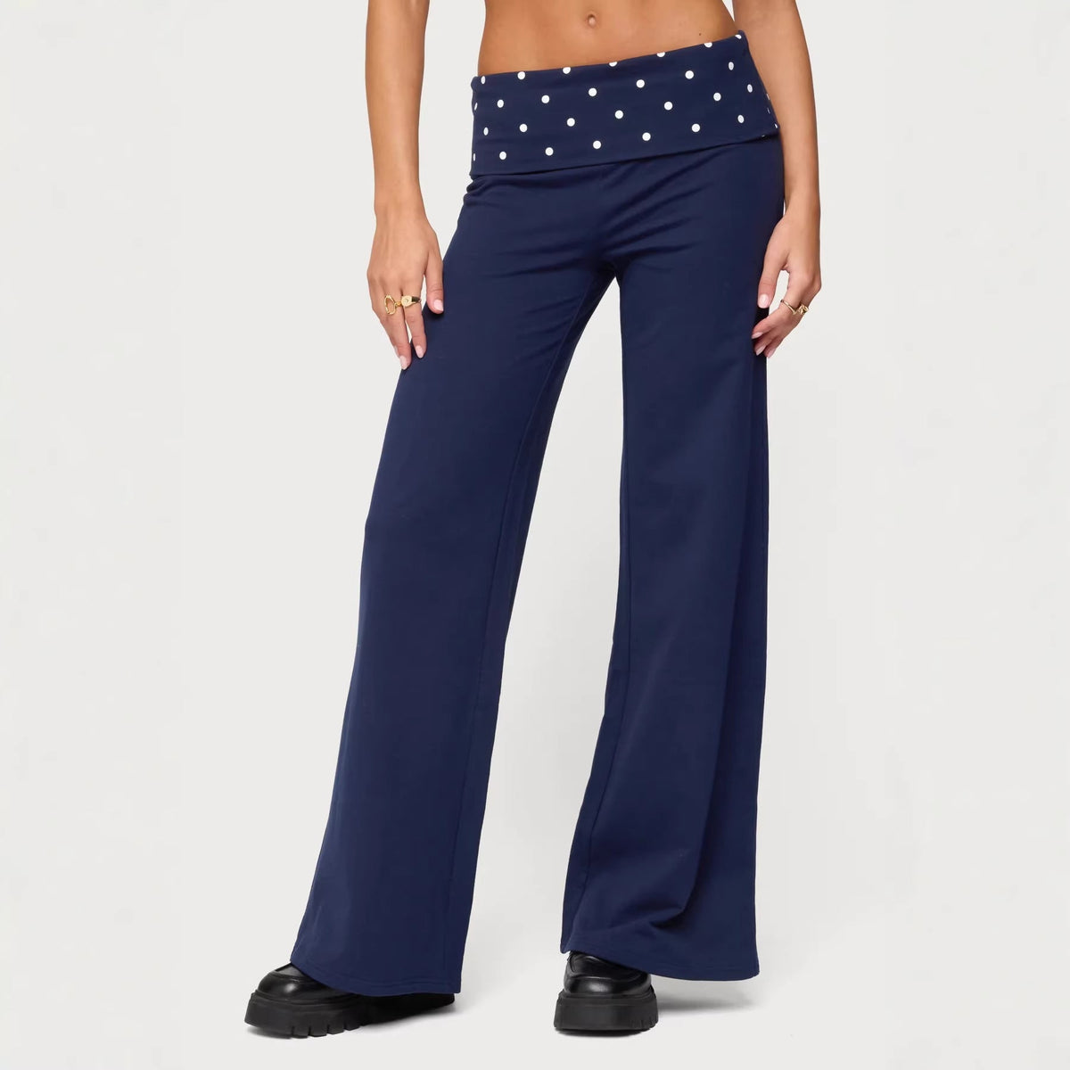 Damen weite Freizeit-Hose mit elastischem Bund und Pünktchenmuster R&B