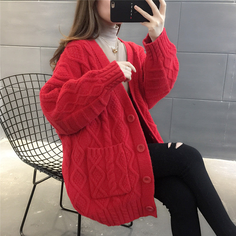 Damen Wabenstrick Oversized Cardigan mit Taschen und Knopfdetail R&B