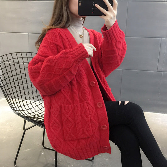 Damen Wabenstrick Oversized Cardigan mit Taschen und Knopfdetail R&B
