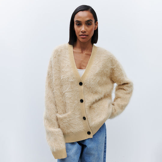 Damen Weicher Cardigan aus Mohair mit Knöpfen R&B