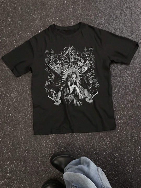 Damen T-Shirt mit künstlerischem Totenkopf-Motiv und lässigem Schnitt R&B