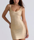 Damen nan figurbetontes Bandage-Minikleid mit breiten Trägern und tiefem Rundhalsausschnitt R&B