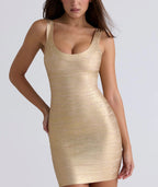 Damen nan figurbetontes Bandage-Minikleid mit breiten Trägern und tiefem Rundhalsausschnitt R&B