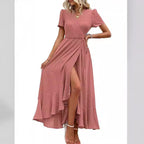 Damen Wickelmaxikleid mit eleganter Raffung und asymmetrischem Saum