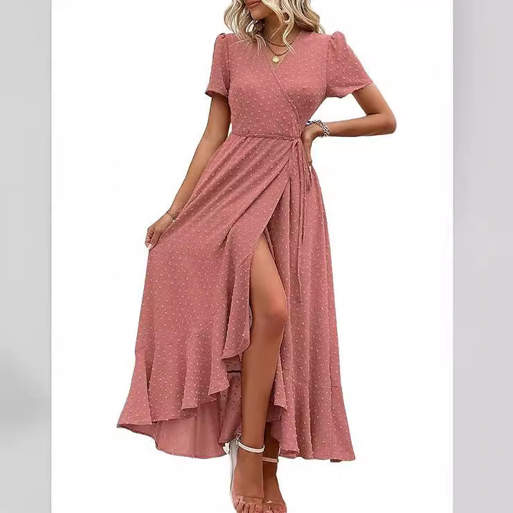 Damen Wickelmaxikleid mit eleganter Raffung und asymmetrischem Saum