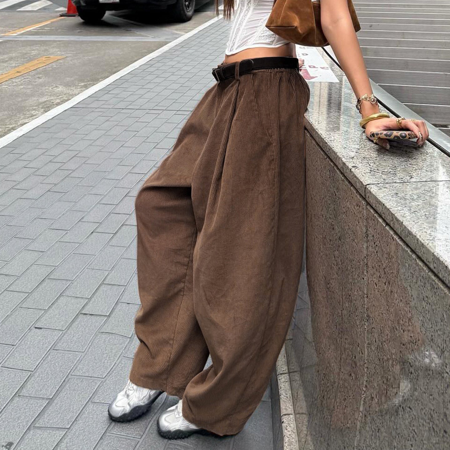 Damen Hochtaillierte Weite Hose mit Faltenwurf R&B