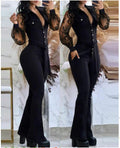 Damen Eleganter Jumpsuit mit transparenten Ärmeln und tailliertem Schnitt R&B