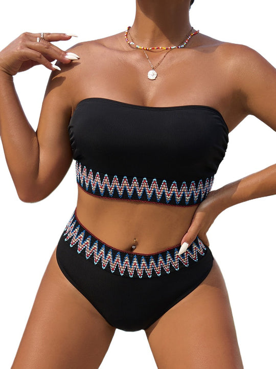 Damen Zweiteiliger Bikini mit verspieltem Wellenmuster R&B