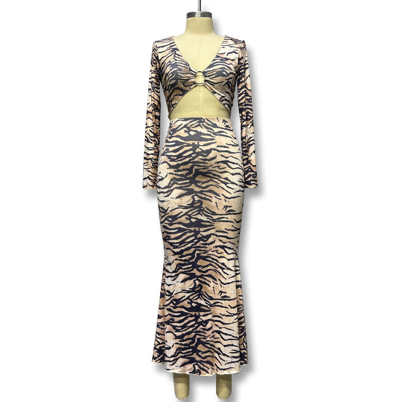 Damen Set aus Spitzentop und Rock mit Tigerprint R&B