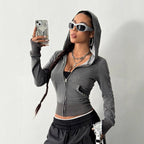 Damen modische Zip-Hoodie mit Silberschmuck-Details R&B