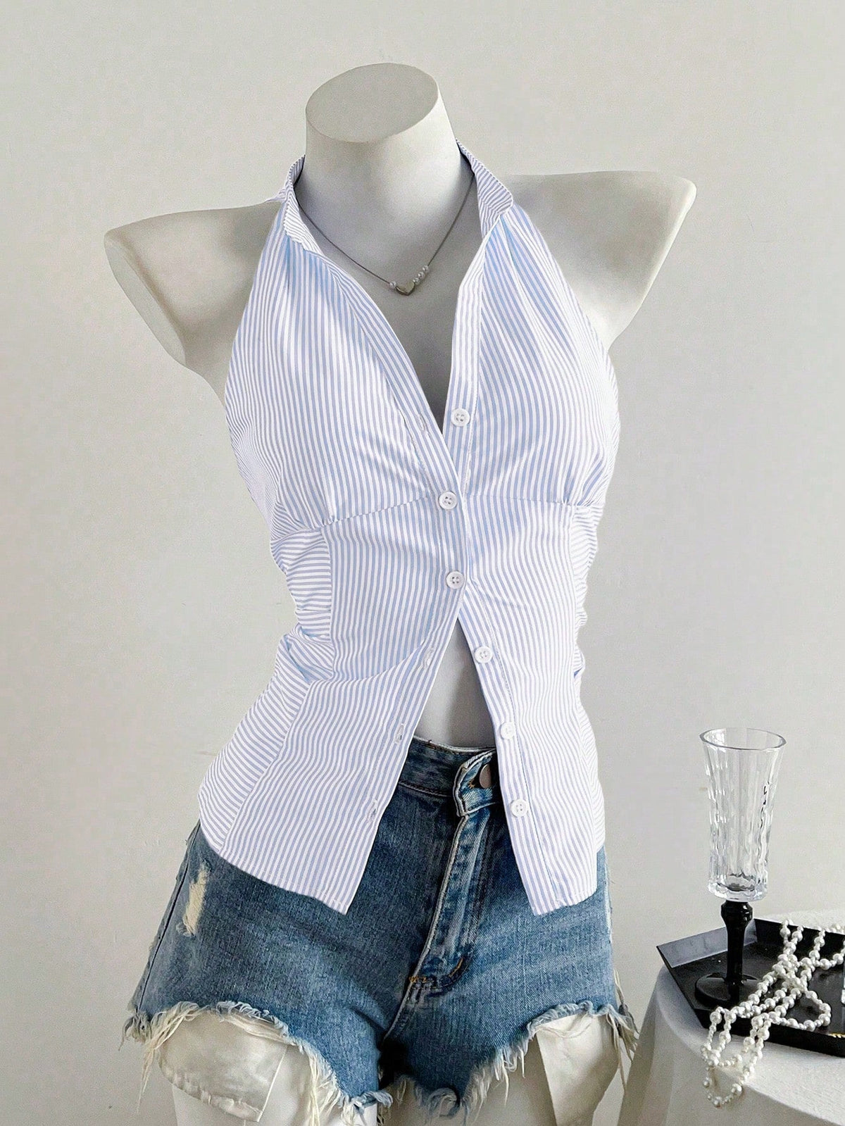 Damen Haltertop mit elegantem Streifenmuster R&B