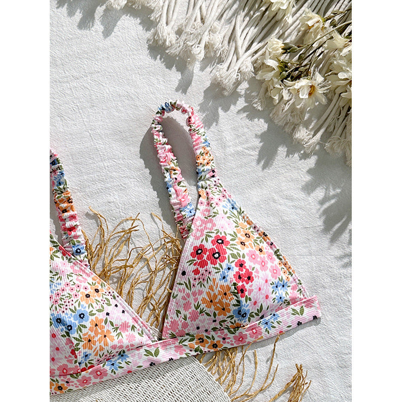 Damen Triangel-Bikini-Oberteil mit verspieltem Blumendesign R&B
