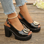 Damen Elegante Plateau-Sandaletten mit modischen Schnallen-Details