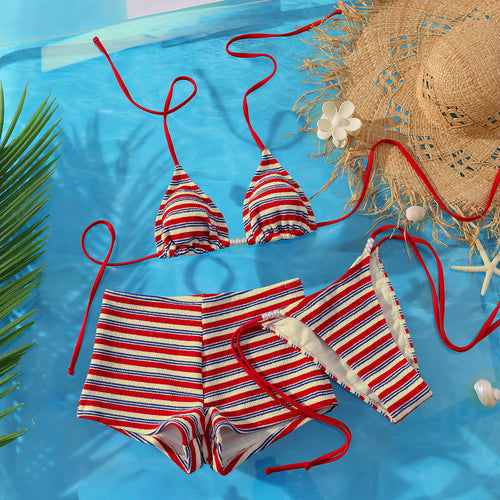 Damen Strand-Bikini-Set mit charmantem Streifenmuster R&B