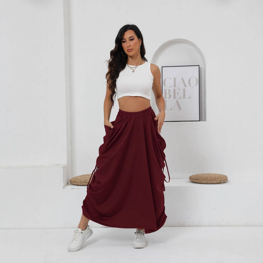 Damen Maxirock mit seitlichen Raffungen und praktischen Taschen R&B