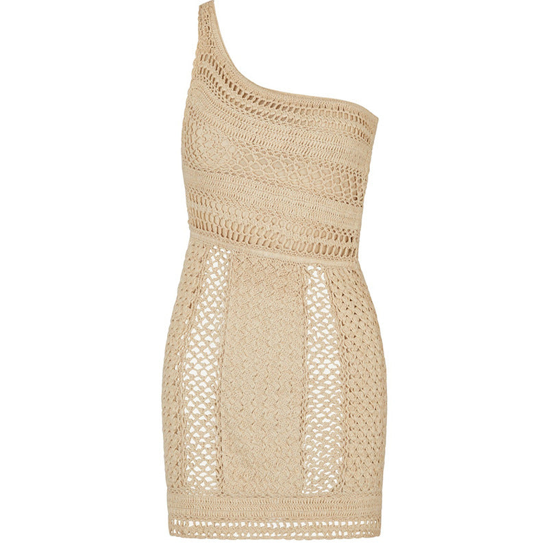 Damen gehäkeltes Minikleid mit asymmetrischem Design R&B