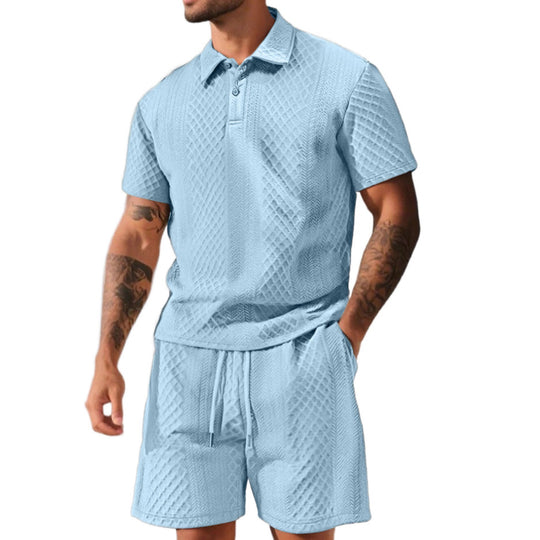 Herren nan strukturiertes Poloshirt- und Bermudashorts-Set aus gesteppter Baumwollmischung R&B