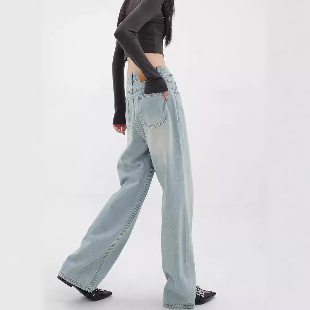 Damen Weit geschnittene Hochbundjeans im modischen Vintage-Look R&B