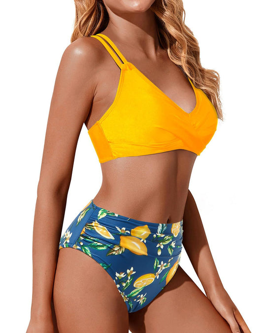 Damen Hochtailliertes Bikini-Set mit gerafftem Oberteil R&B