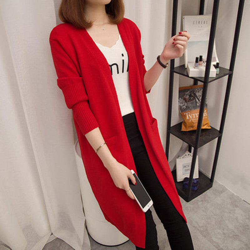 Damen Langer Strickcardigan mit offenen Vorderteilen und tiefen Taschen R&B
