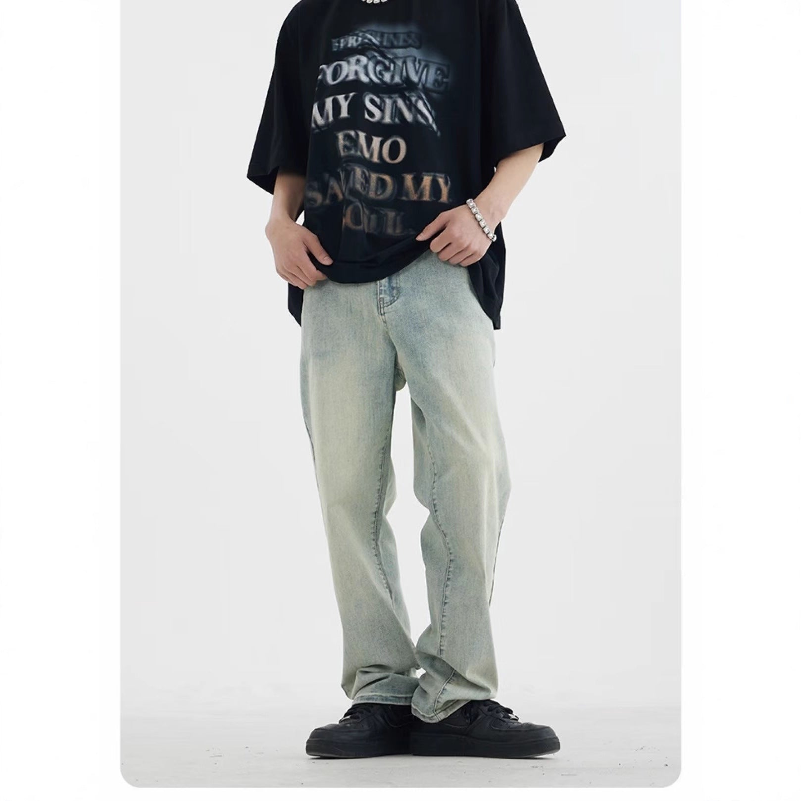 Herren lockere Denim-Jeans mit niedriger Bundhöhe