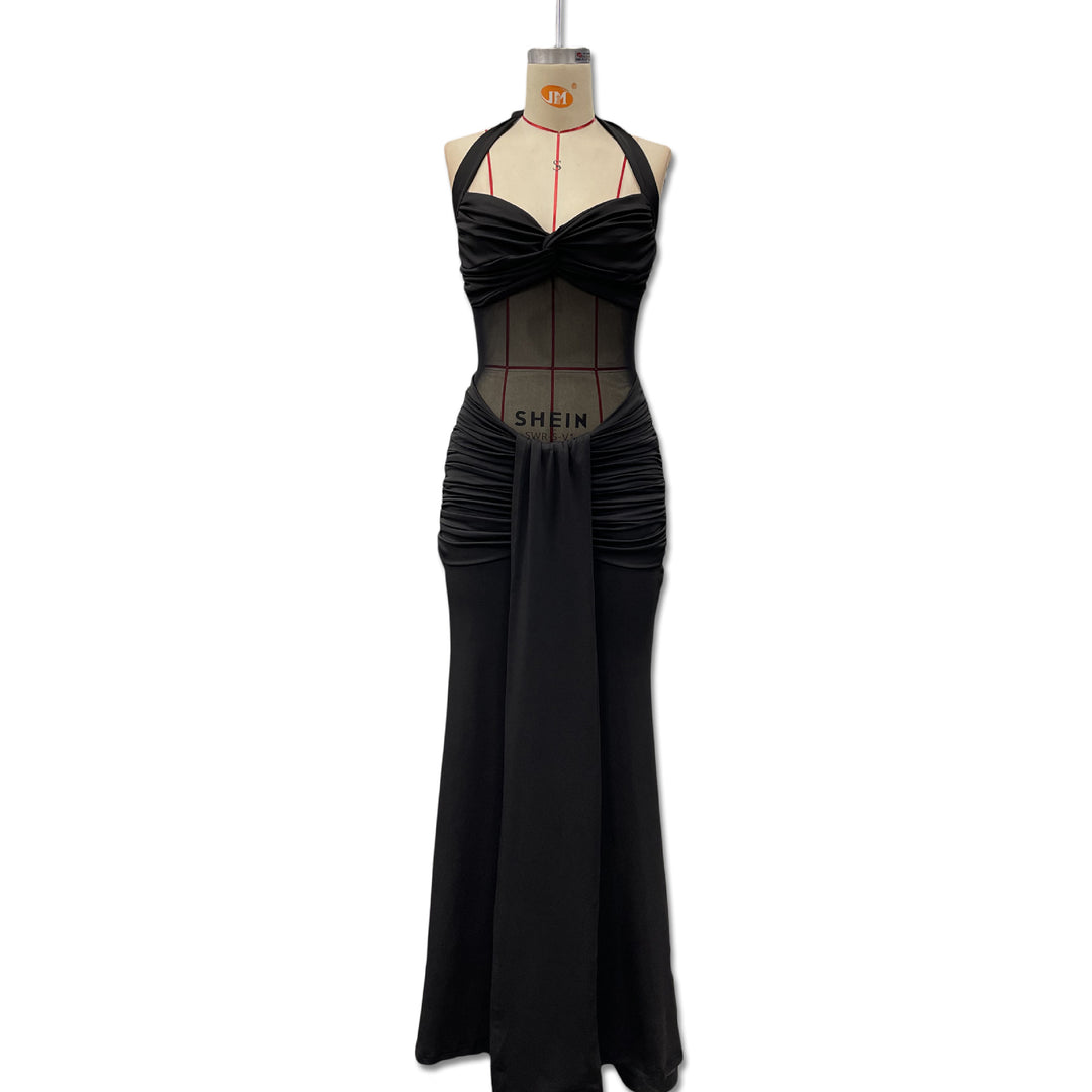 Damen Elegantes Maxikleid mit Tiefem Rückenausschnitt und Raffinierten Falten R&B