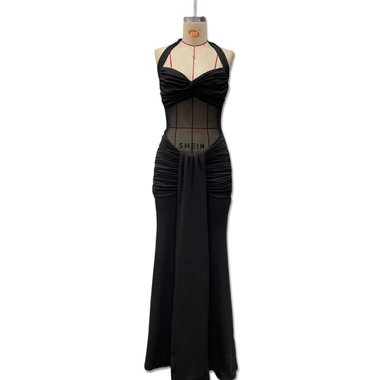 Damen Elegantes Maxikleid mit Tiefem Rückenausschnitt und Raffinierten Falten R&B