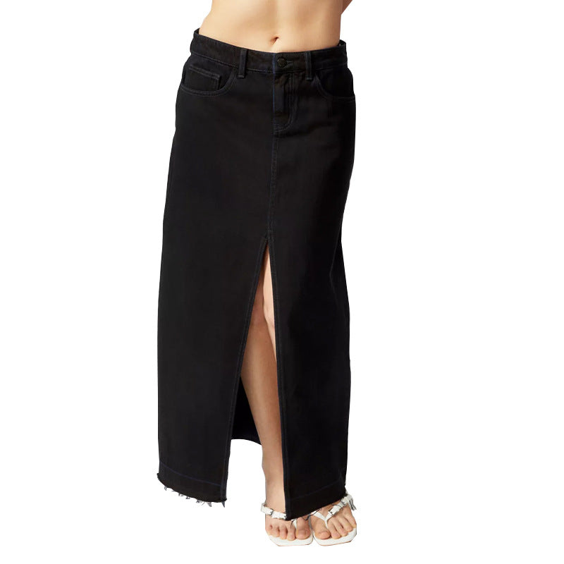 Damen Langer Denim-Rock mit Schlitz und moderner Waschung R&B