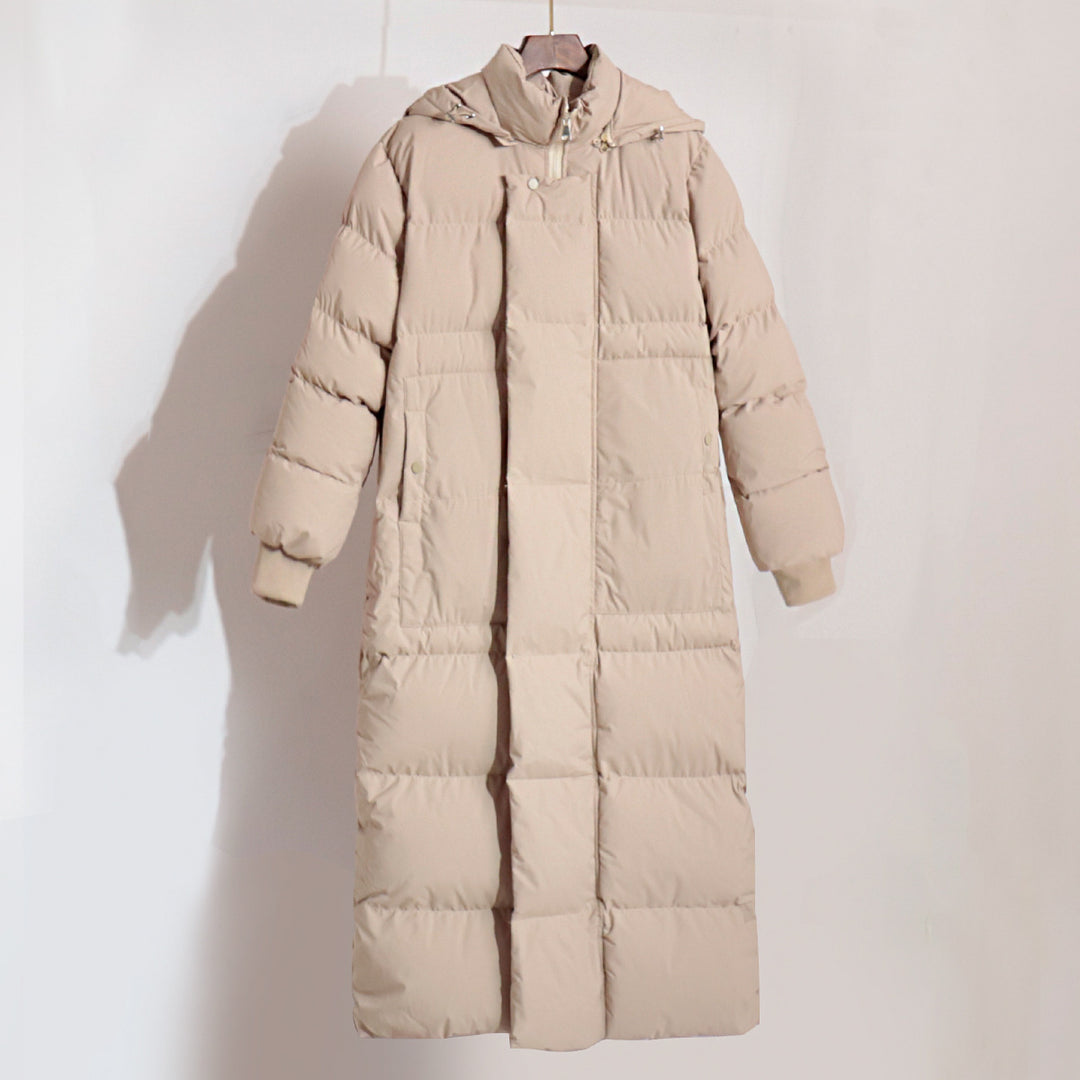 Damen Lange Steppjacke mit Kapuze und praktischem Reißverschluss R&B