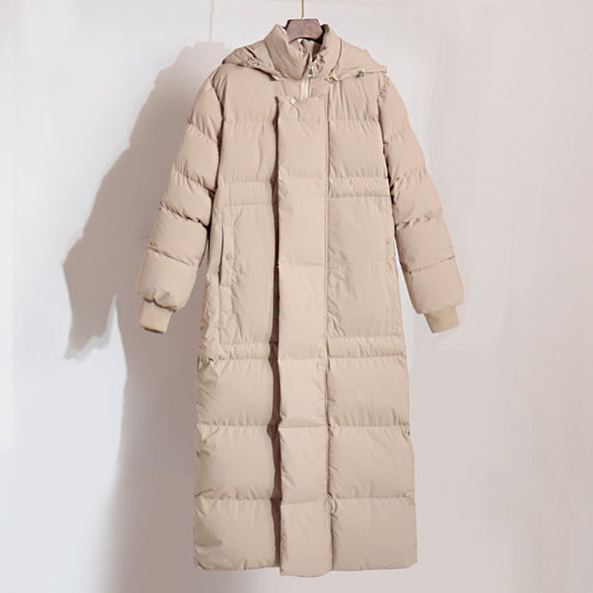 Damen Lange Steppjacke mit Kapuze und praktischem Reißverschluss R&B