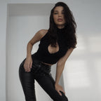 Damen Crop-Top mit hohem Kragen und tiefem Ausschnitt R&B