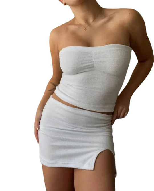 Damen Bandeau-Oberteil und Minirock-Set mit elastischem Bund R&B