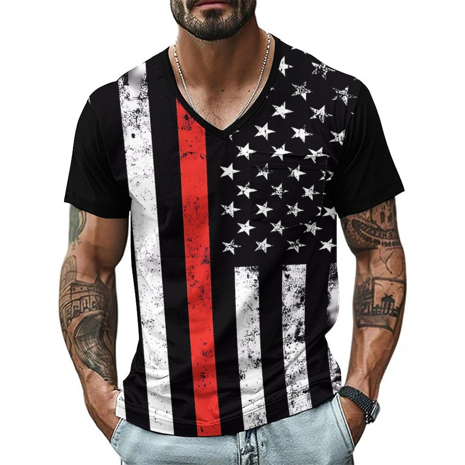 Herren V-Ausschnitt T-Shirt mit einzigartigem Flaggenmotiv
